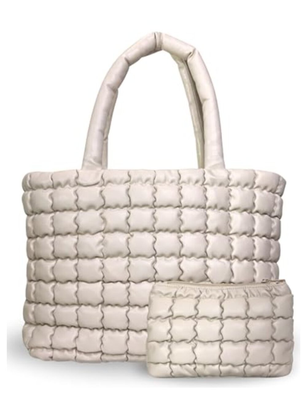 PU Leather Quilted Puffer Tote Bag Set with Insert Pouch Laptop Sleeve